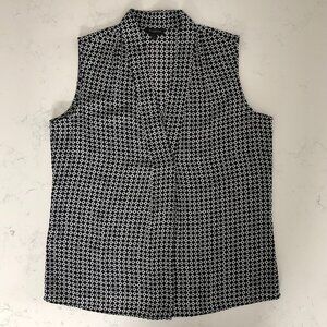 Talbots Sleeveless V Neck Pattern Top Black + White Size S